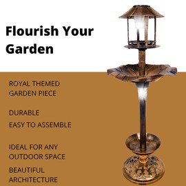 BTEXPERT Outdoor Solar Garden Bird Bath Vintage Lighted Pedestal Fountain Flower Birdbath Planter Accents Decoration Yard Statue Feeder, Decorative Cage, Fillable Stand Polyresin