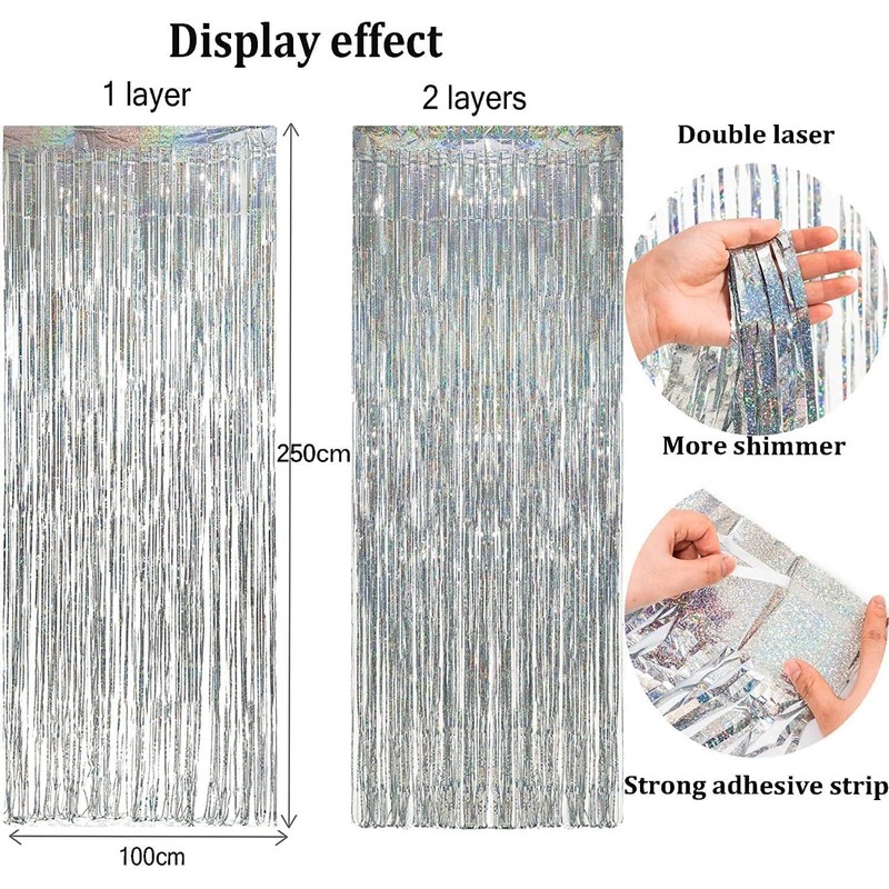 Fringe Foil Curtains Tinsel Party Backdrop Streamers| 4-Pc Green &