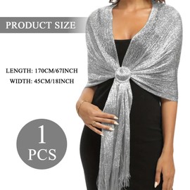 Sparkling Metallic Shawls and Wraps with Buckle Shawls and Wraps for Women Gold Silver Black Red Shawl Evening Wraps and Shawls for Evening Party Dresses Wedding Party (silver)