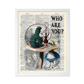 Poster Master Dictionary Art Poster - Who Are You Print - Caterpillar Art - Alice Wonderland Art - Gift for Boy, Girl - Chic Decor for Kid's Room, Bedroom, Girl's Room, 11x14 White Framed