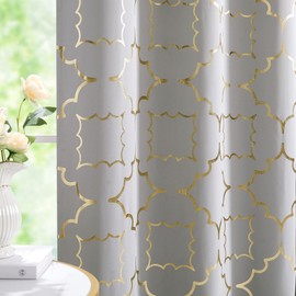 Foil Gold Blackout Window Curtains for Bedroom Living Room 108inch Long Modern Metallic Print Thermal Insulated Drapes Privacy Protection Window Treatment Sets Grommet Top, 2 Panels, Grey