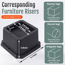 BTSD-home Furniture Risers 2 Inch Bed Risers Heavy Duty Adjustable Dorm Bed Lifts Risers Table Desk Chair Leg Extenders 4 Pack Black