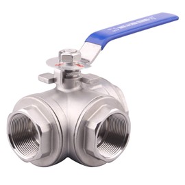 DERNORD 3-Way Ball Valve, L Mounting Pad, Stainless Steel 304 Female Type for Water, Oil, and Gas with Vinyl Locking Handle (1 Inch NPT)