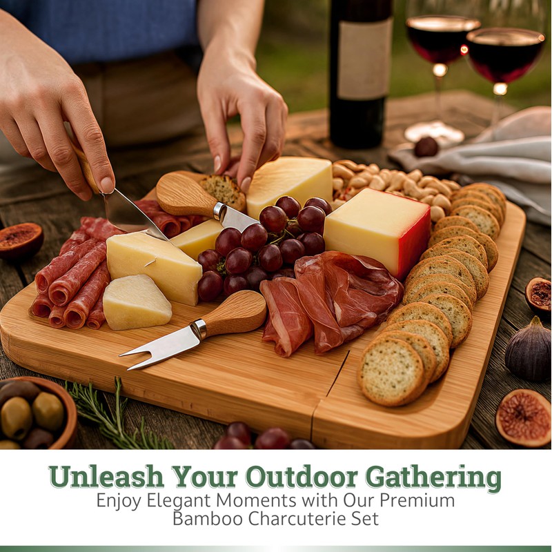 Dynamic Gear Bamboo Charcuterie Cheese Board Set with Knives -