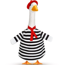 Silicherry French Look Porch Goose Outfit Set for 23'' Cement Lawn Artist Goose Outfit Hat Beret Red Scarf Black White Striped T-Shirt 50s French Costume for Outdoor Patio Yard Statue Lawn