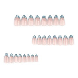 Press On Nails Short Almond Fake Nails, Green Aurora French Tip Press On Nails Full Cover Stick on Nails False Nails Glossy Acrylic Nails for Women Girls Nail Art Decor, 12 Sizes, 24PCS
