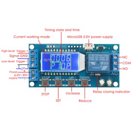 DROK Timer Relay - 5V/12V/24V Time Delay Relay Switch Delay-Off Cycle Timer 0.01s-9999mins with LCD Display Support Micro USB 5V Power Supply