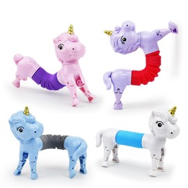 Stress Relief Fidget Toys Tubes Robot Toy, 4PCS Telescopic Suction Cup Robot Toy，Party Bag Fillers for Boys Girls，Squishy Toys Robot Shape Changing Telescopic Tube Educational Fidget Toy (Pony)