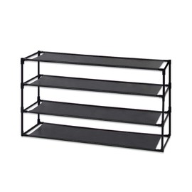 Jerry & Maggie - 4 Tier Shoe Rack Detachable Non-Woven Waterproof Fabric Shoe Organizer Tower Space Saver Stackable Storage Shelf (Black)