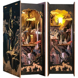 CUTEBEE Book Nook Kit - DIY Miniature House Kit for Adults, Teens, 3D Wooden Puzzle Dollhouse Booknook Tiny House Bookshelf Decor, Model Kit Gifts for Family, Friends (The Legend of Wukong)