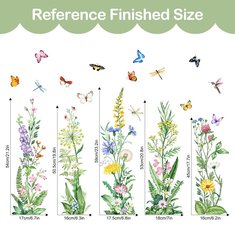Tanlaby Spring Summer Flower Window Stickers Floral Grass Wildflower Window