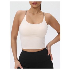 Verdusa Women's Criss Cross Sports Bras Spaghetti Strap Workout Athletic Yoga Padded Bra Creamy White Large