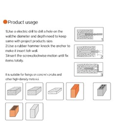 100 pcs 10x50mm Screw Plastic Anchor Expansion Pipe Tube Wall Plugs with Two Wings - All-in-One Solid Wall and Drywall Anchor