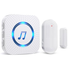 Door Chime,Wireless Door Open Alarm-SANJIE Door Entry Chime with 26 Chimes 5 Adjustable Volume Mute Mode for Business/Home/Store, Pool Alarm with 500ft Range LED Indicators, 1 Receivers + 1 Sensors