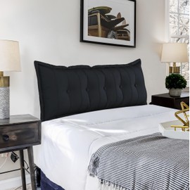 Tufted Headboard Pillow Bed Gap for Adults Thicked Padded Headboard Alternatives Large Couch Daybed Bolster Backrest Cushion Queen Size Black
