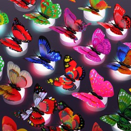 Blcculi 48 Pcs Butterfly Lights,3D LED Butterfly Decoration,Butterfly Night Light Sticker Butterflies,Butterfly Led Wall Light,3D Butterfly Wall Decor for Bedroom Garden Backyard Lawn Party