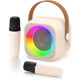 Karaoke Maschine Kinder, Mini Karaoke Maschine mit 2 Mikrofonen, Spielzeug ab 3-12 Jahre Mädchen Jungen Mikrofon Geschenke, Tragbarer Bluetooth-Lautsprecher mit Stimmeffekten & LED-Lichtern