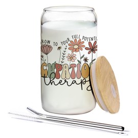 BEHIFL Occupational Therapist Gifts - Occupational Therapy Glass Cup with Lids and Straws 14oz, Occupational Therapy Gifts, OT Gifts, Glass Coffee Tumbler Drinking Jars with Cleaning Brush