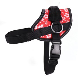 Bark Appeal Red Hibiscus No-Pull Dog Harness for Extra Small to Small Sized Pets – Adjustable, Reflective Vest with 3 Leash Clips for Added Control, Easy Walks & Training – Small
