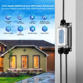 MokerLink Outdoor 3 Port Gigabit PoE Extender, IEEE 802.3 af/at/bt PoE Repeater 90W, 10/100/1000Mbps, 1 PoE in 2 PoE Out, Wall Mounted IP67 Waterproof POE Passthrough Switch