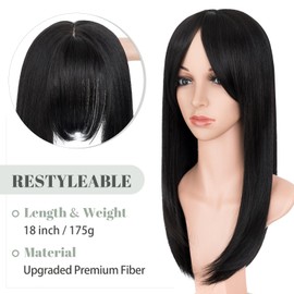 MY-LADY Hair Toppers for Women with Thinning Hair 18 Inch Toppers Hair Pieces for Women Wiglets with Bangs 6"x6" Lace Base Clip in Synthethic Hairpieces Natural Black