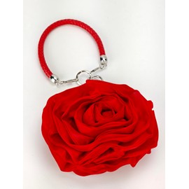 COOLOYA Women's 3D Rose Floral Evening Clutch Bag Satin Wristlet Handbag Wedding Party Purse Red One Size