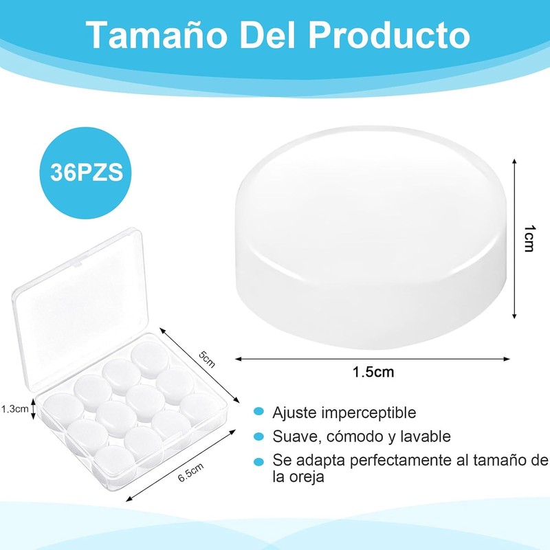 36Pzs Tapones de Oídos para Dormir Silicona, Moldeable, Impermeable Cancelacion