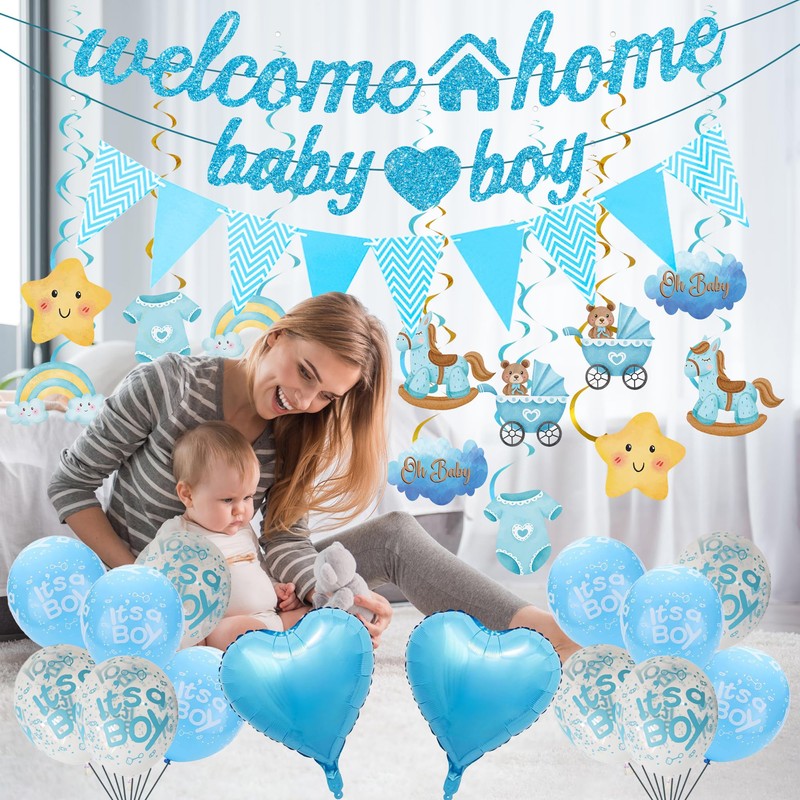 Benvenuto a casa, decorazione per bambini, 34 pezzi, blu, Welcome