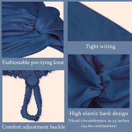 Amgkonp Adjustable Silk Satin Hair Bonnet for Sleeping, Double Layer Hair Wrap Sleep Cap Turban with Hair Scrunchies and Silk Eye Mask,Night Turban for Large Long Curly Braid Women (Navy+Black)