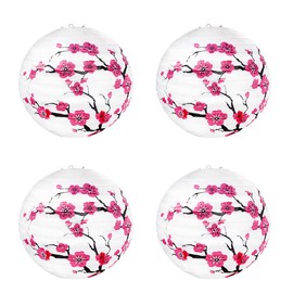 LYART 4Pcs Chinese Japanese Cherry Design Paper Lantern Lamp Shade for Restaurant Church Wedding Gift Party Favors DIY Decoration Oriental Style Light