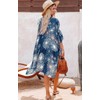Women's Beach Hawaii Flowy Dress Kimono Cardigans Summer Bikini Coverups(04-Blue
