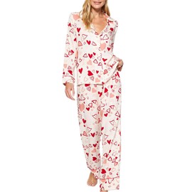 Edhomenn Womens 2 Piece Pajama Outfits Loungewear Fashion Long Sleeve Button Down Shirts with Elastic Long Pants Set Comfy Sleepwear Nightwear (09 White, M)