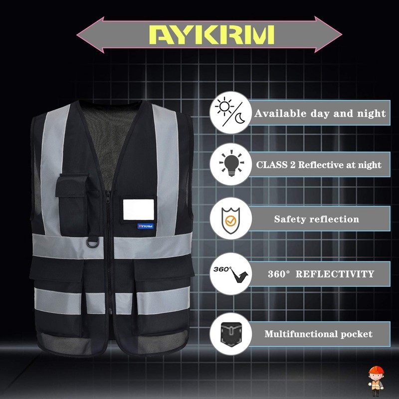 SECURITY Hi Vis Vests with 7 Pockets - Black High