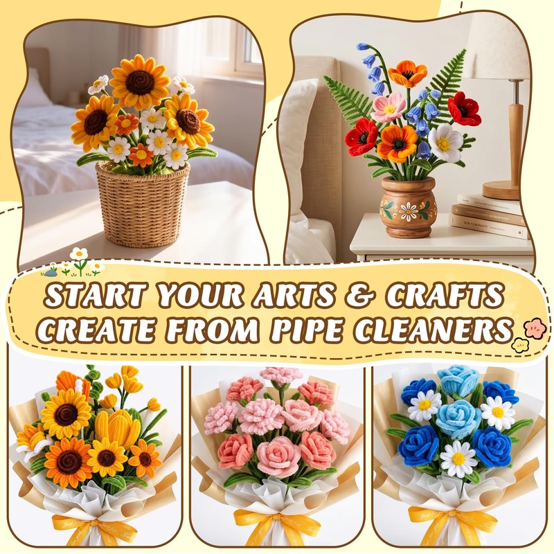 Pipe Cleaner Flower Kit, 700PCS Premium Pipe Cleaners Bulk with