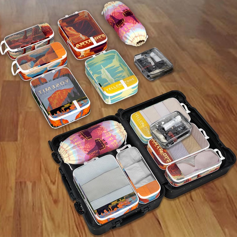 Compression Packing Cubes for Travel, 7 Set National Park Expandable