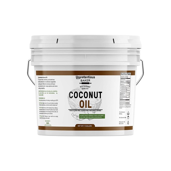 Coconut Oil (1 gallon) by Unpretentious Baker, Resealable Bucket, 100% Pure For Cooking, Hair, & Skin, Refined, Filtered, Food Grade, Non-Hydrogenated, Flavorless & Scentless, Non-GMO