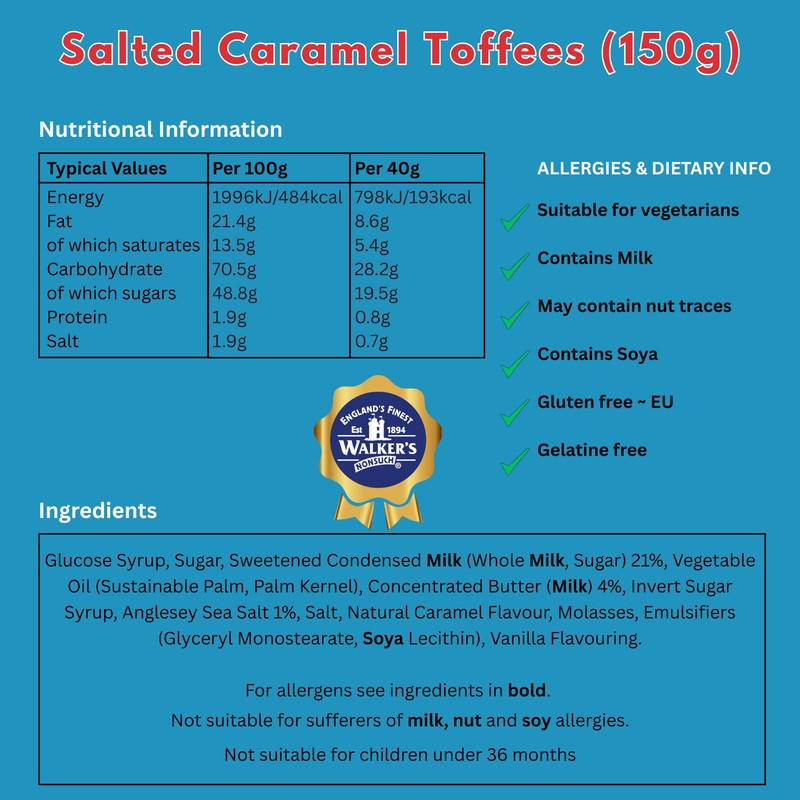 Walkers' Nonsuch Salted Caramel Toffees | with Butter & Whole