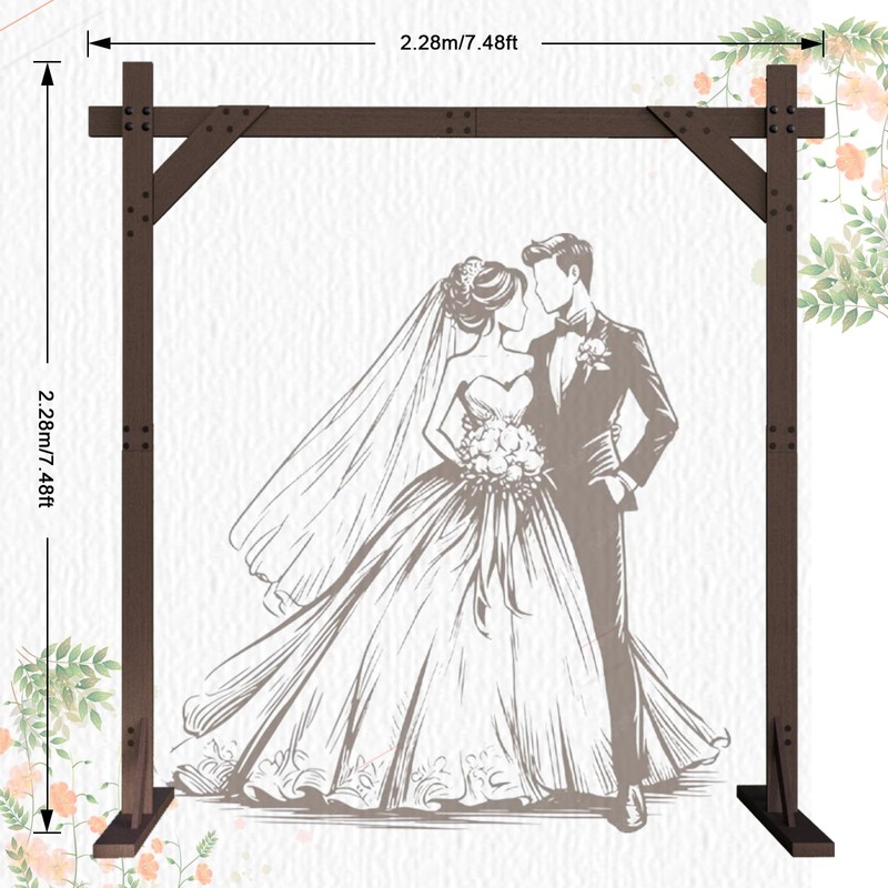 7.48FT Wooden Wedding Arch Frame Backdrop Stand, Square Wood Arch