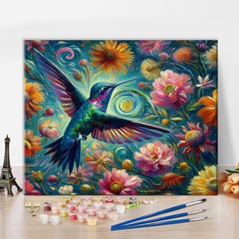 TISHIRON DIY Paint by Numbers Adult Hummingbird, Oil Painting by Numbers Animals, Painting by Numbers Kits on Canvas, Flowers Fantasy, Acrylic Painting Crafts, 40 x 50 cm (Frameless)