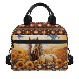 Guosanchn Sunflower Horse Lunch Bag for Girls Boys Insulated Lunch Box Reusable Cooler Lunchbag Lunchboxes Bento Cooler Bags Tote Handbag Meal Prep Organizer for Adults Men Women