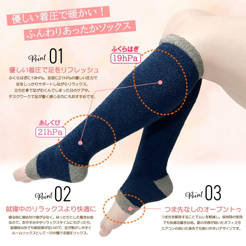 Sammy Agora Women's Compression Socks, Fluffy, Toeless Socks, For Night,