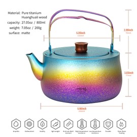 TiTo Titanium 800ml/27fl oz Titanium Kettle with Folding Handle Filter Teapot Ultralight Portable Coffee Boil Water Pot for Outdoor Camping Hiking Travel Backpacking Drinkware (N2-Ice Blue Colorful)