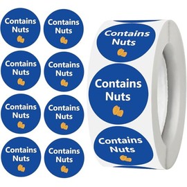 CAA Trading™ 500 x Contains Nuts Glossy Waterproof Removable Catering Stickers Labels Dietary Requirements (2.5cm) 25mm (500 Stickers)
