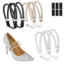 simarro 3 Pairs of Shoe Laces for Heels, Reusable Elasticity Shoe Bands, Women Glitter Removable Shoe Laces for Keeps Foot Firm in High Heels Pumps, Black + beige + white