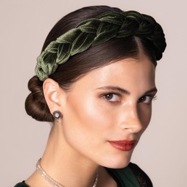 Alpenflüstern Costume Headband Velvet Braided Look – Women's Hair Accessories Non-Slip Headband Braided for Dirndl (Moss Green) ADV132