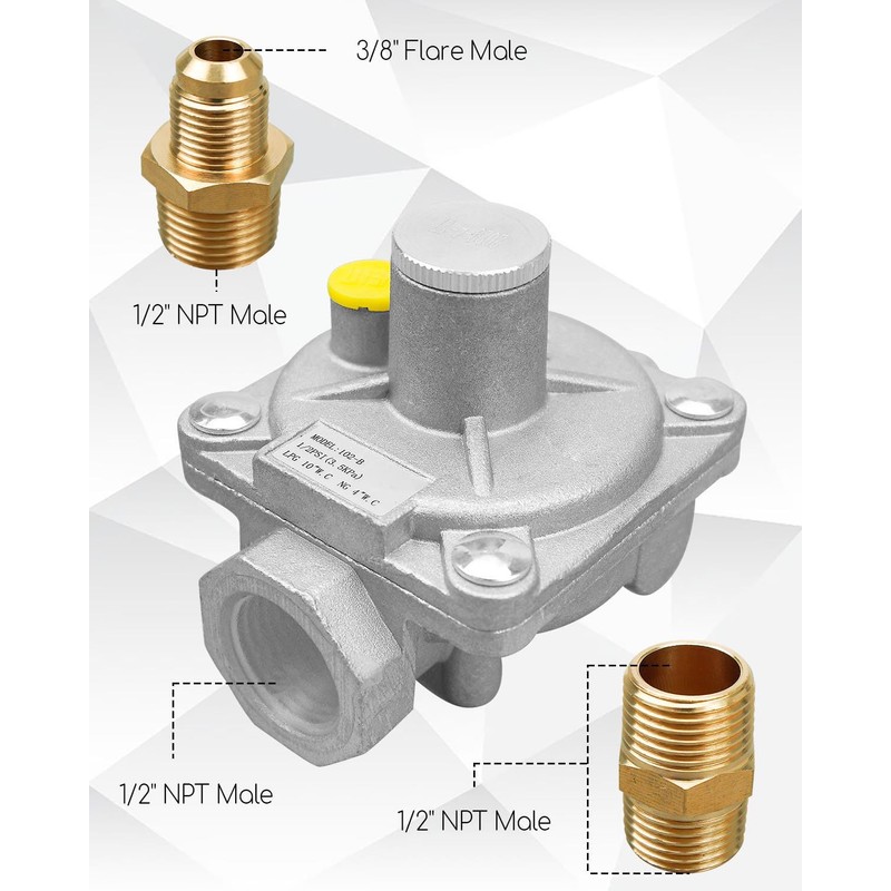1/2" Natural Gas Pressure Regulator 1/2" FPT Thread Fit for