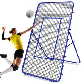 Adjustable Volleyball Rebounder Net 7x4 FT, Steel Frame & High-Tension PE Netting, Durable & Portable Volleyball Training Equipment Practice for Improving Volleying, Bumping, Spiking Skills (Blue)
