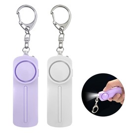 Security Buzzer, Security Alarm, 130 dB, Loud Volume, LED Light, Waterproof, Security Bell, Elementary School Students, Boys, Girls, Women, Simple, Security Prevention Buzzer/Security Goods, Attached to School Bag (Purple + White)