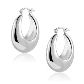 ALEXCRAFT Chunky Silver Hoop Earrings for Women S925 Hypoallergenic Thick Oval Hoops