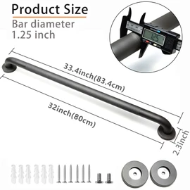 Rackickyer Shower Grab Bar, 2 Pack 32 Inch Gray Bathroom Grab Bar, 1.25" Diameter 304 Stainless Steel Anti-Slip Grab Bars for Bathtubs and Showers, Handicap Shower Grab Bar for Seniors Elderly